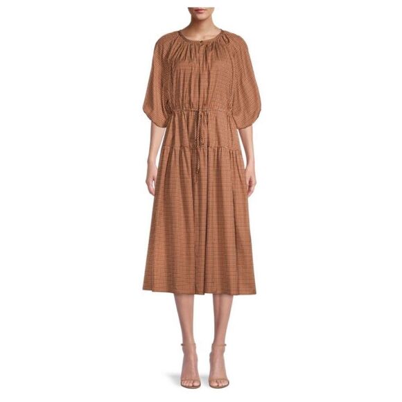 WEEKEND MAX MARA Lola Plaid Peasant Dress size 10 - Picture 1 of 12